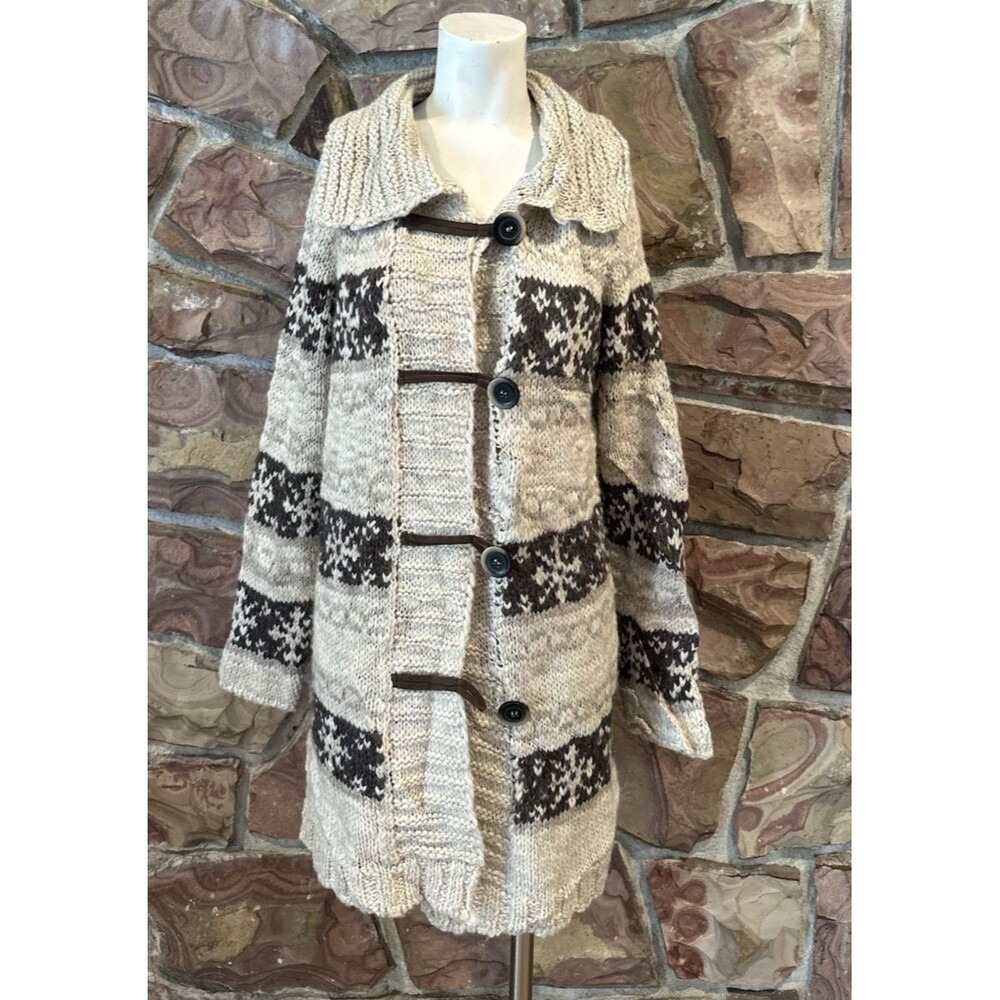 Cocogio Alpaca Wool Blend Cream Brown Chunky Cardigan Sweater Made in Italy Sz L